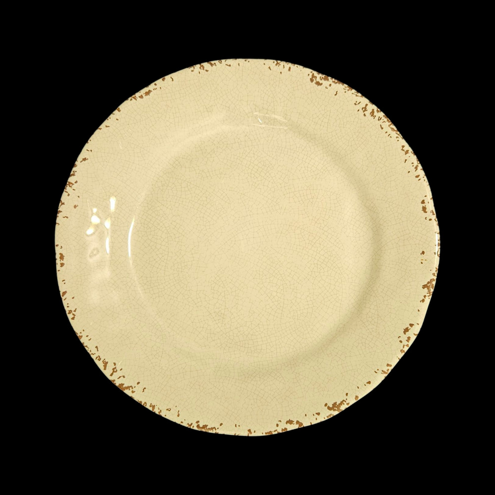 Il Mulino NYC Set of 2 Cream Melamine Dinner Plates 9.5" Distressed Rim